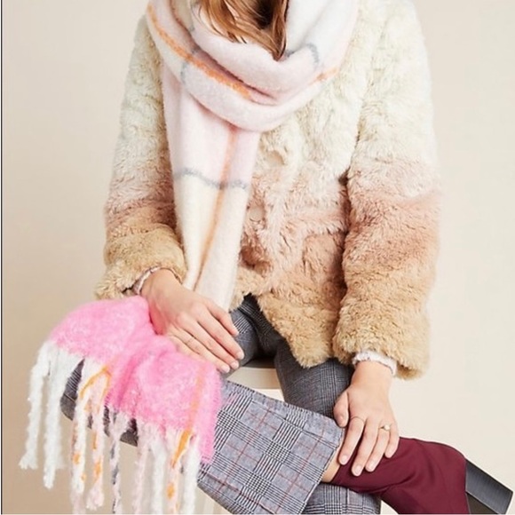 Anthropologie Accessories - ANTHROPOLOGIE BNWT cozy pink plaid blanket scarf with tassels size: O/S